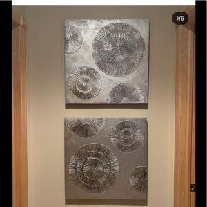 EUC Silver Metallic Canvas Art 23.5”x23.5” (2)